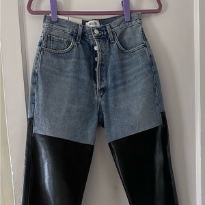 NWT AGOLDE 90s Pinch Waist Pants Denim Leather Jeans Size 24
